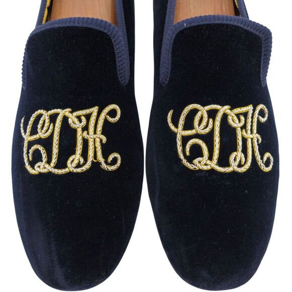 Crockett & Jones Custom English Velvet Slippers Mens 11 Handmade CDH Monogram - Picture 1 of 13